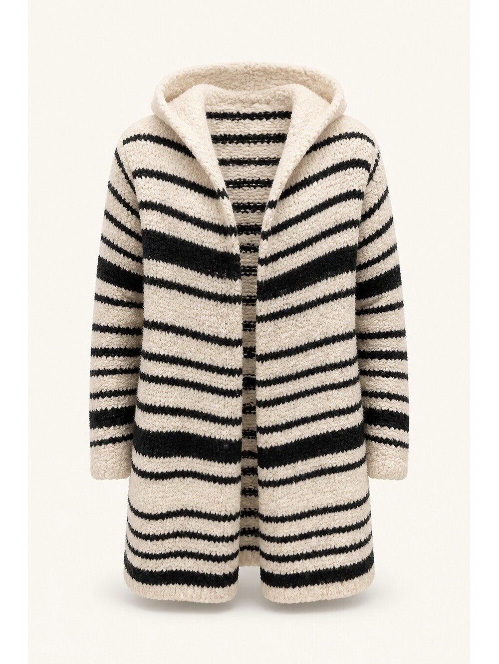 Women's Size XXL Knox Rose Striped Open Front Hooded Cardigan Oatmeal Black